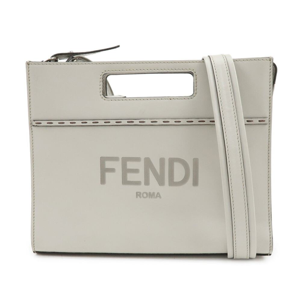 Fendi Roma Logo Calfskin Crossbody Bag Gray
